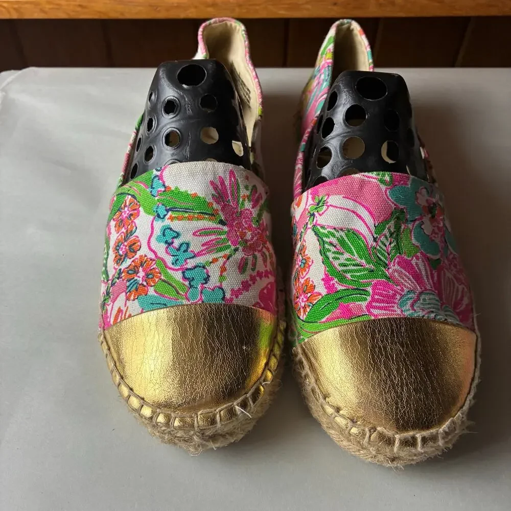 Lilly Pulitzer for Target Nosey Posey Floral Gold Toe Espadrilles Women's 8